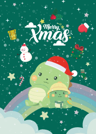 Merry Christmas Rainbow Dino Green