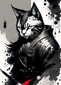 Ink wash cat samurai 33EB23