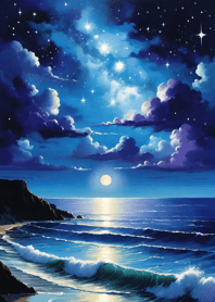 Night by the sea starlit sky moon 0cC9