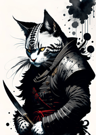 Ink wash cat samurai e06b9D