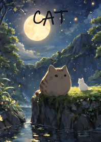 cute cat under the moonlight