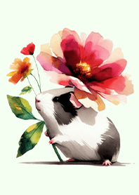 Blossoms & Guinea Pig (Watercolor)