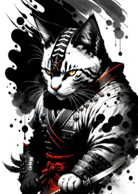 Ink wash cat samurai CBec2B