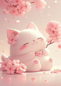 Kitten with blooming cherry blossoms