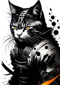 Ink wash cat samurai 5aeA32