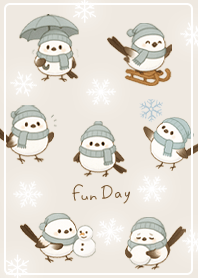 beige Long-tailed Tit and Snowman 03_2