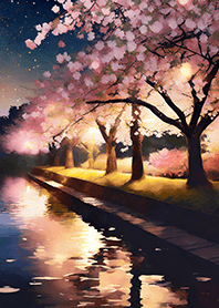 Beautiful night cherry blossoms#1195