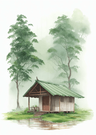 a hut in the rainy season