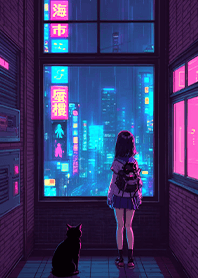 neon city Girl and Cat-Mirage2.1.1