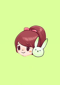 女の子とライトグリーンうさぎ