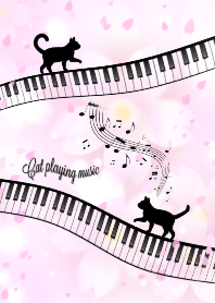 Cat playing music sakura Ver.