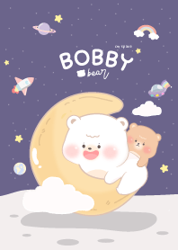 Bobby Bear. Moon in purple galaxy.