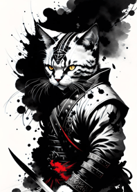 Ink wash cat samurai B93344