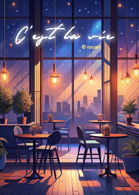 Late night starry sky cafe
