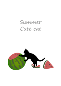 검은 고양이 여름 수박