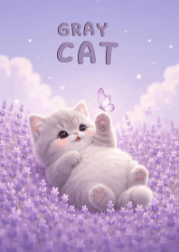 Lovely Gray Cat In Lavender