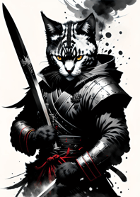Ink wash cat samurai 9904bA