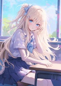 Blonde high school girl on campus JP