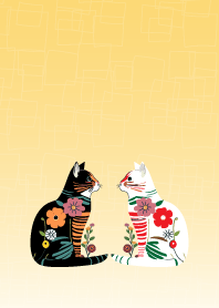 Cat and cat on light yellow