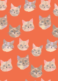 Whimsical Cats on red & yellow