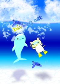 Diving cat (ocean, sea turtle, dolphin)