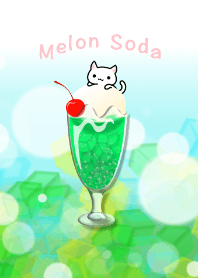melon cream soda with cat in summer