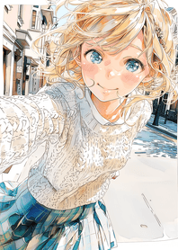 粉紅 街角閃耀笑容的少女