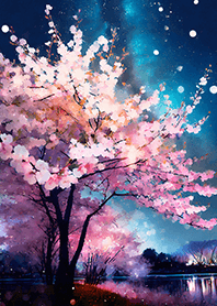 Beautiful night cherry blossoms#1310