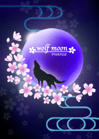 Moon and wolf Cherry Blossoms blue