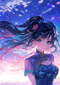 振り向いて微笑むチャイナドレスの美女❤