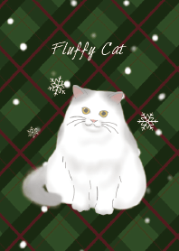 Fluffy cat, tartan, Christmas, snow 2