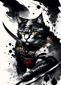 Ink wash cat samurai 907571