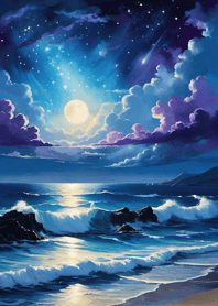Night by the sea starlit sky moon BB93
