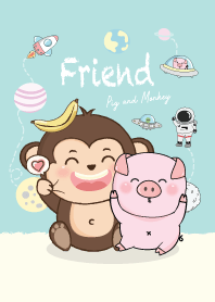 Monkey & pig (Green blue.)