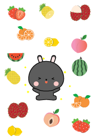 Cute Black Rabbit And Fruit