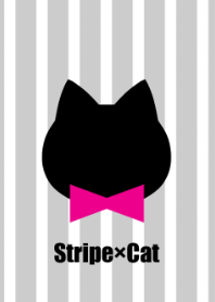 Stripe and Cat[Gray Pink]O