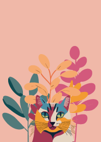 pink & light blue 植物と猫一匹