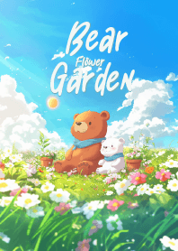 cute bear couple in lovely garden