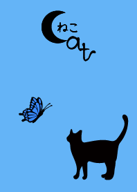 Cat silhouette&butterfly4. -Blue-