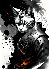 Ink wash cat samurai 731c7B