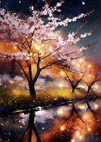 Beautiful night cherry blossoms#1131