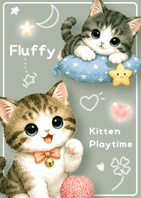 green Kitten, Stars & Hearts