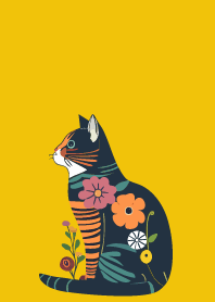 floral cat on yellow