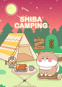 可愛寶貝柴犬-在星空下露營野餐(紅色漸層2)