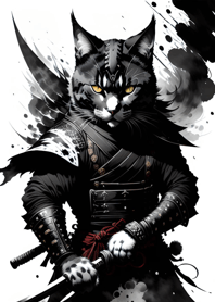 Ink wash cat samurai add80F
