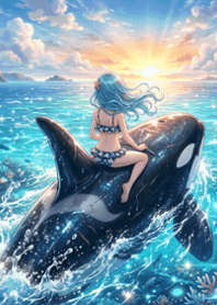 stampAI-killer whale and girl-fQ89ai