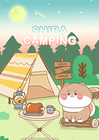 可愛寶貝柴犬-在星空下露營野餐(紅綠-米色)