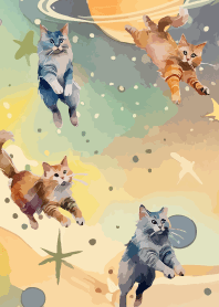 Cats in Space on brown&yellow