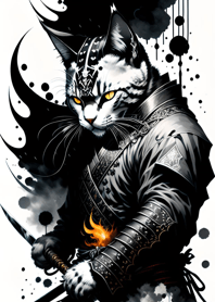 Ink wash cat samurai c2a497