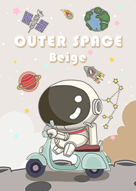 浩瀚宇宙-可愛寶貝太空人-摩托車-米色星空